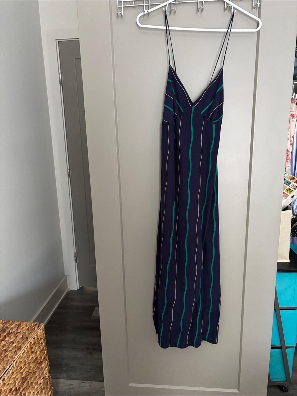 Madewell Layton Midi Slip Dress- Navy Vertical-Stripe - Picture 4 of 6